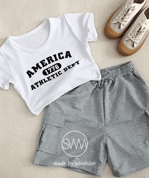 아메리카 크롭 티셔츠